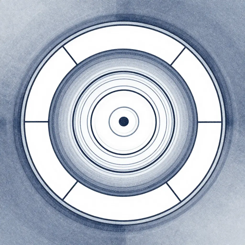 Abstract illustration of concentric circles and flowing lines representing mindful daily planning